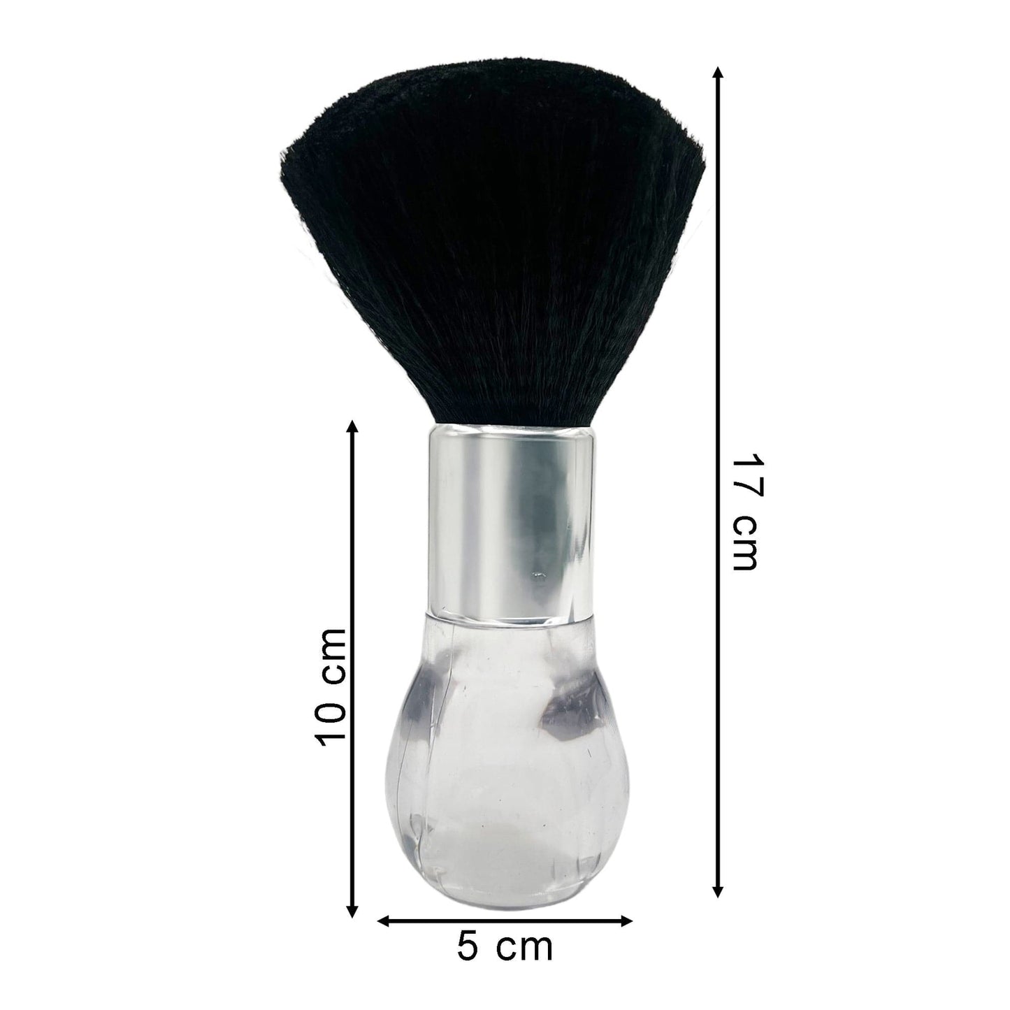Barber Neck Duster Brush Silver Metal Round Clear Handle 17x5cm
