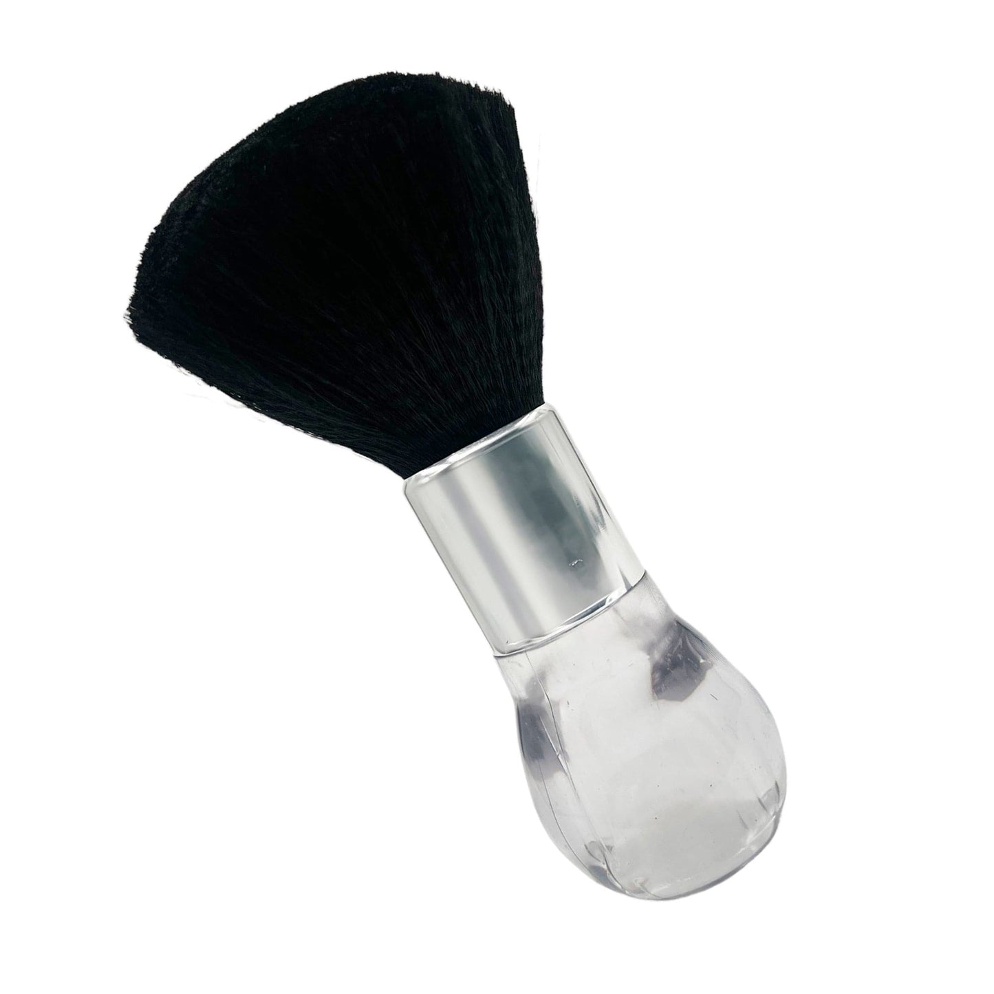 Barber Neck Duster Brush Silver Metal Round Clear Handle 17x5cm