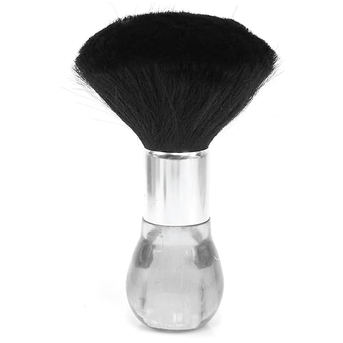 Barber Neck Duster Brush Silver Metal Round Clear Handle 17x5cm