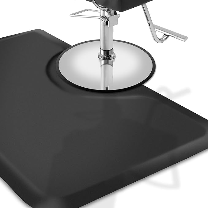 Salon & Barber Shop Chair Anti-Fatigue Floor Mat - Black Rectangle - 3 ft. x 5 ft. 7/8 in. Thick