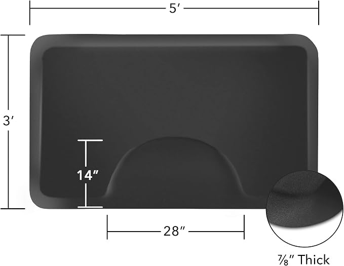 Salon & Barber Shop Chair Anti-Fatigue Floor Mat - Black Rectangle - 3 ft. x 5 ft. 7/8 in. Thick