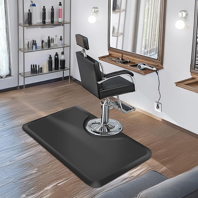Salon & Barber Shop Chair Anti-Fatigue Floor Mat - Black Rectangle - 3 ft. x 5 ft. 7/8 in. Thick