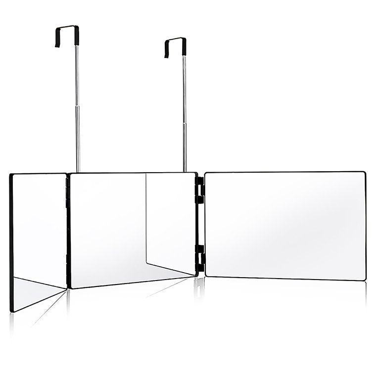 3-Way Back View Mirror for Self Hair Cutting, Adjustable Folding Barber Mirror for Haircut, Shaving, Grooming & Styling, Black