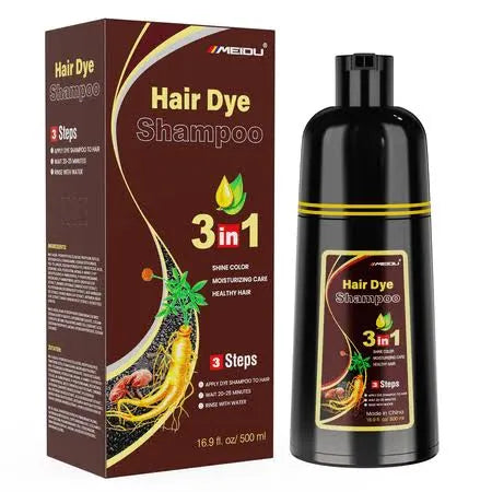 MEIDU Black Hair Dye Shampoo – 3-in-1 Semi-Permanent Hair Color Shampoo for Gray Coverage, 500ml