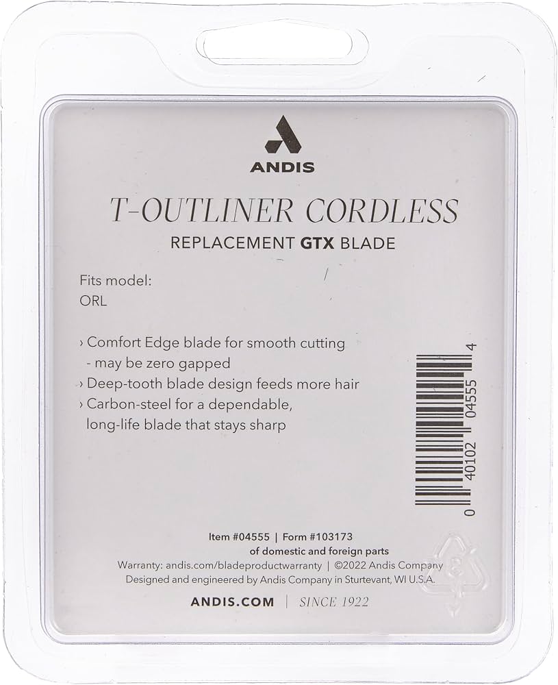 Andis 04555 Cordless T-Outliner Li Replacement Deep Tooth GTX Blade, Steel