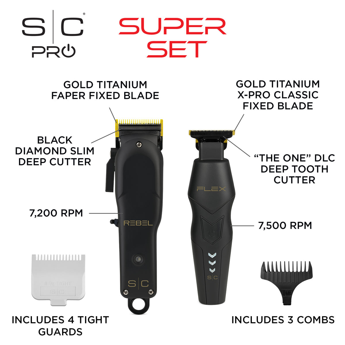 StyleCraft Super Set Rebel Clipper & Flex Trimmer Combo with Travel Case