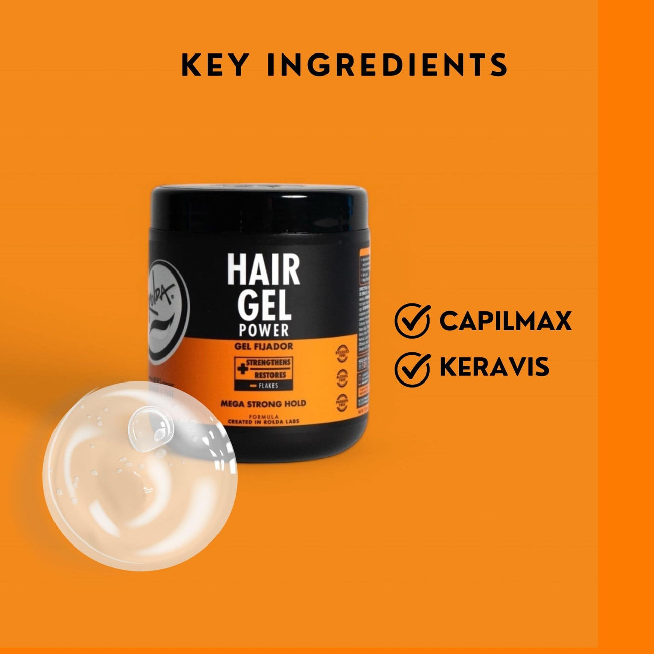 Rolda - Power Hair Styling Gel 500 g | Mega-Strong Hold, High Shine, Wet Look, Alcohol-free, Paraben-free, Flake-free