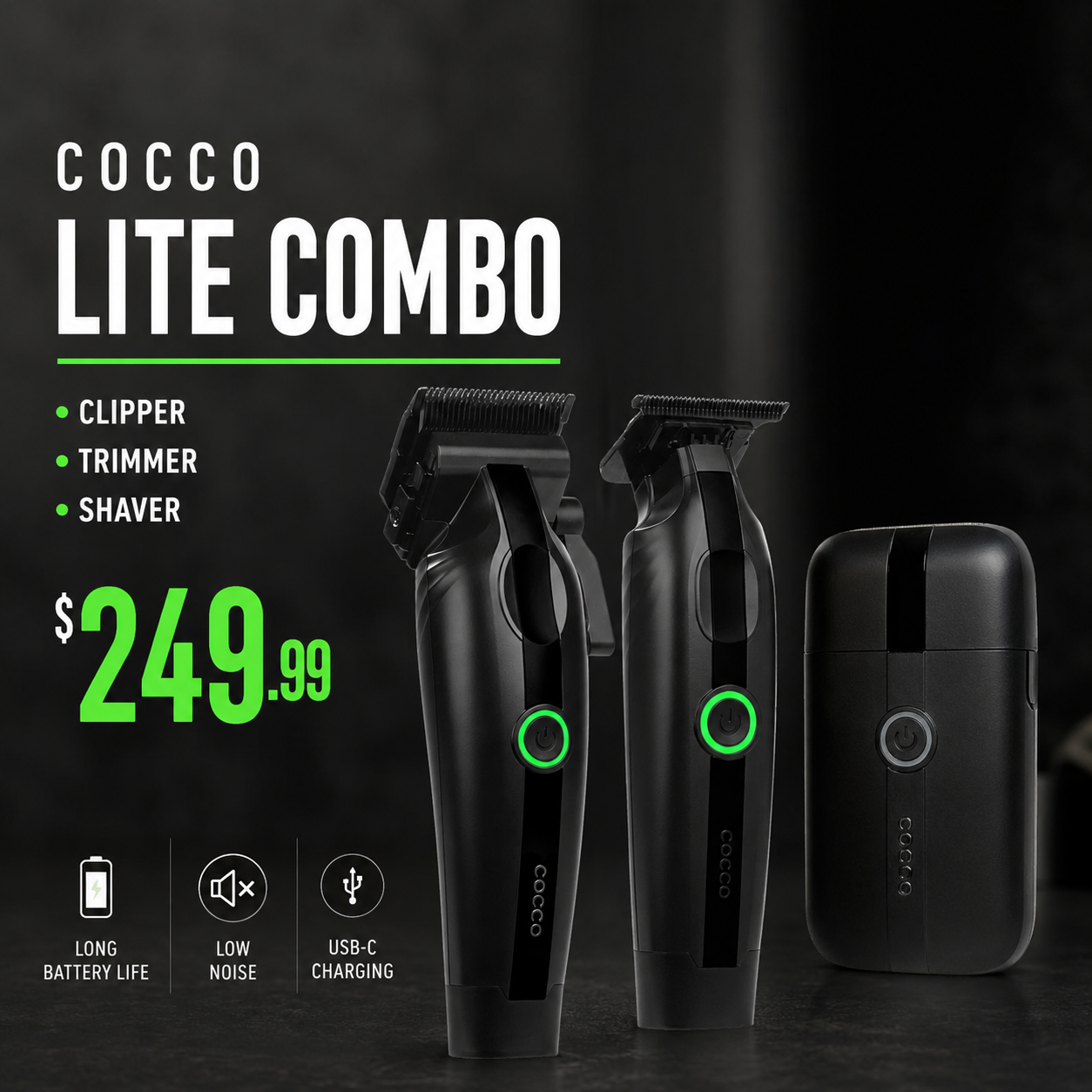 Cocco Clipper, Trimmer & Foil Shaver Veloce Lite Black Combo