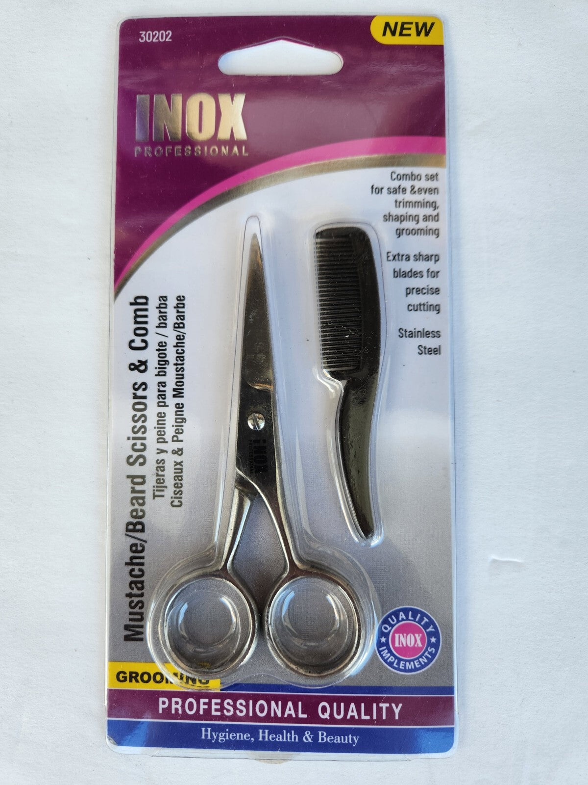 INOX Professional Mustache & Beard Scissors & Comb