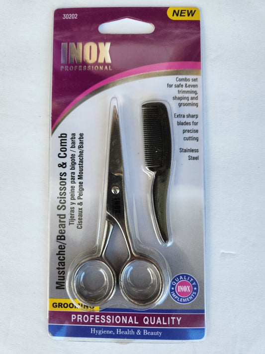 INOX Professional Mustache & Beard Scissors & Comb