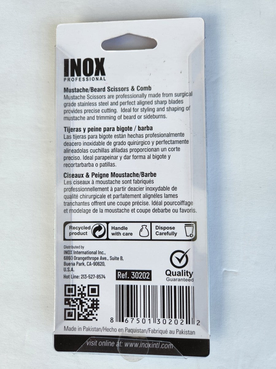 INOX Professional Mustache & Beard Scissors & Comb