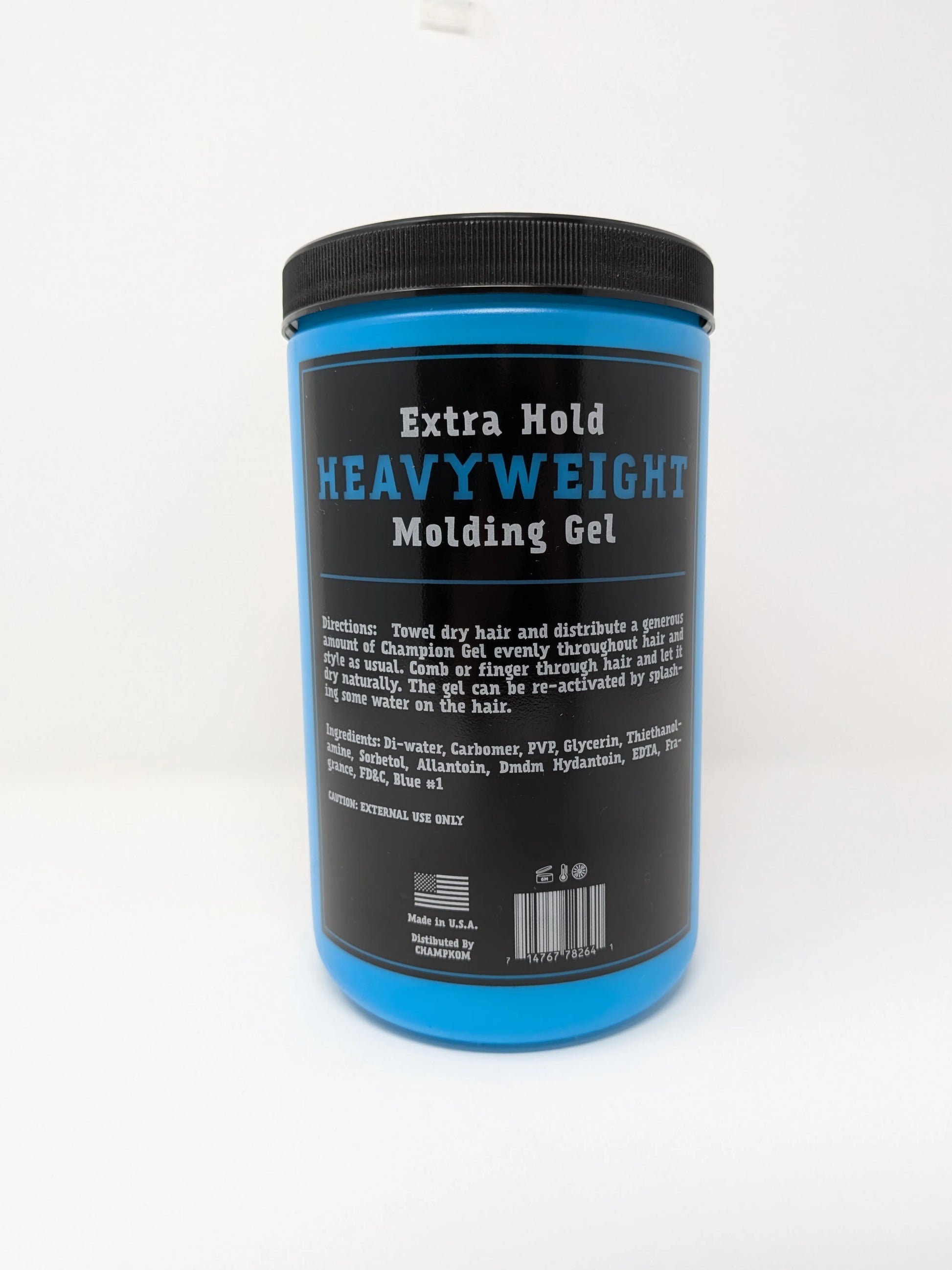 Blue and black container of Extra Hold Heavyweight Molding Gel on a white background