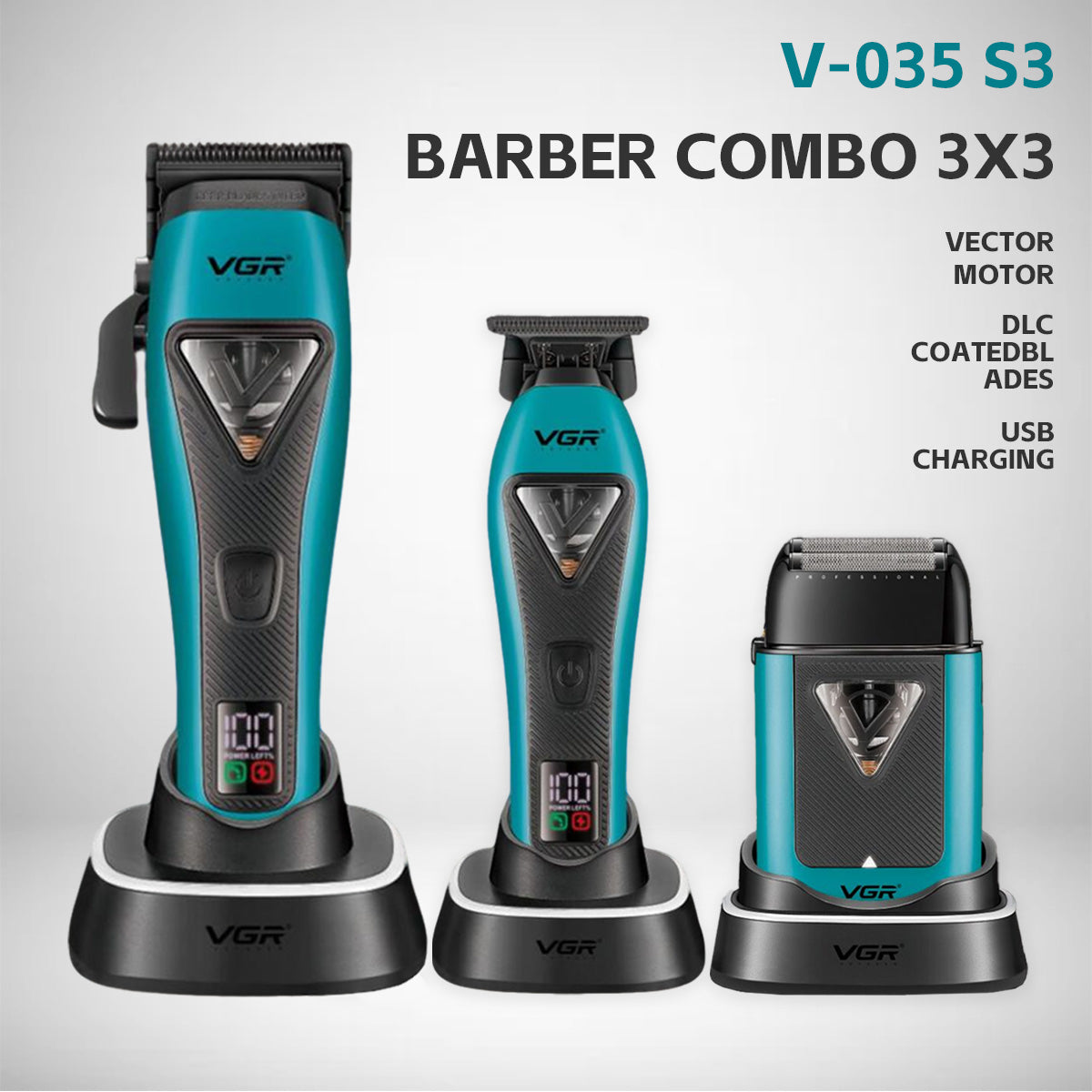 VGR V-035 S3 Clipper, Trimmer & Shaver Barber Combo