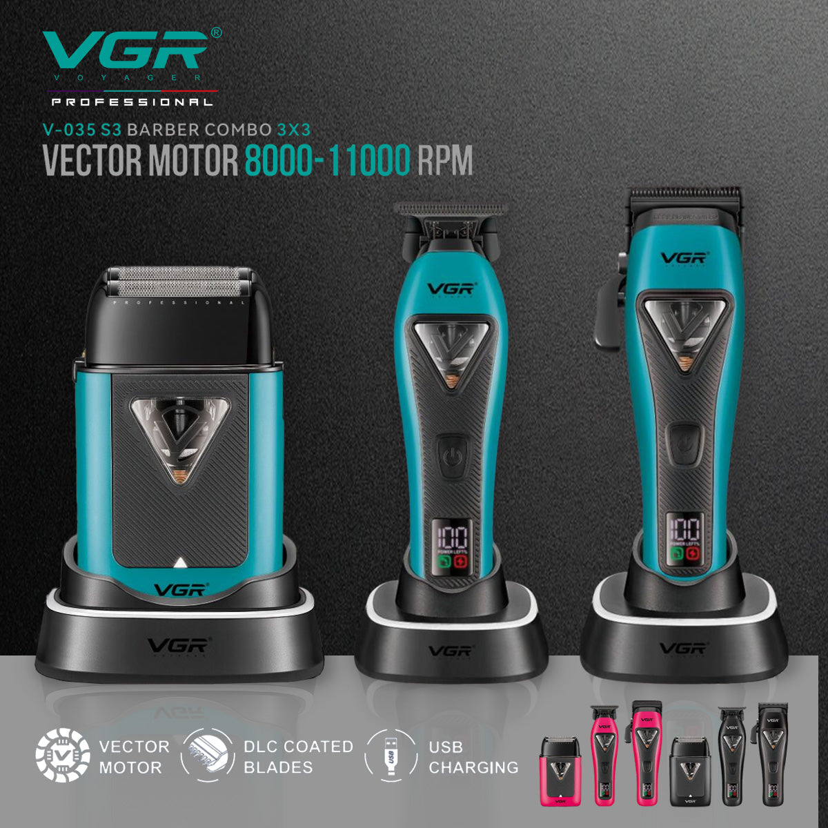 VGR V-035 S3 Clipper, Trimmer & Shaver Barber Combo