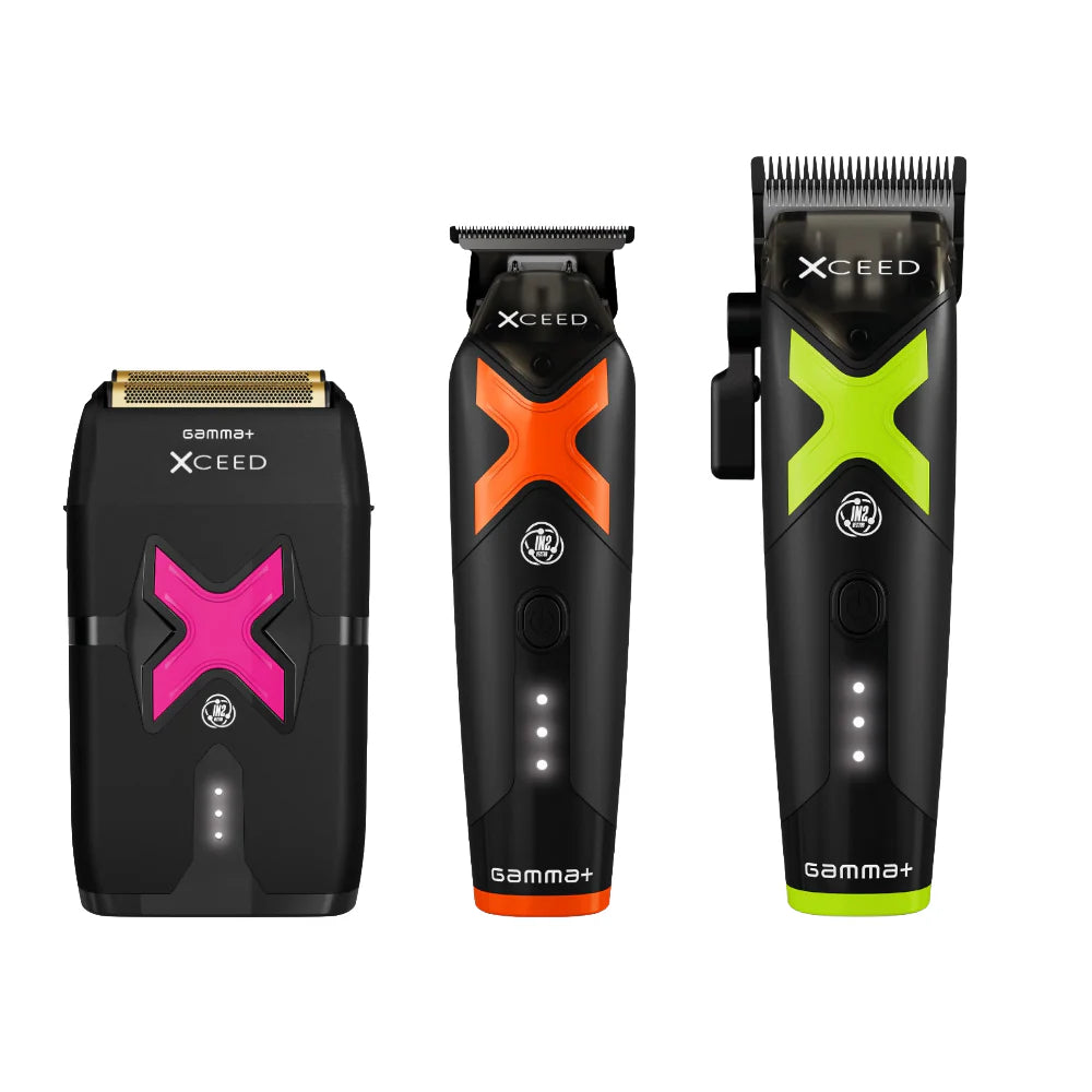 Gamma+ XCEED IN2 Vector Motor Cordless Clipper + Trimmer + Double Foil Shaver Value Set (GP609B/GP418B/GP803B)