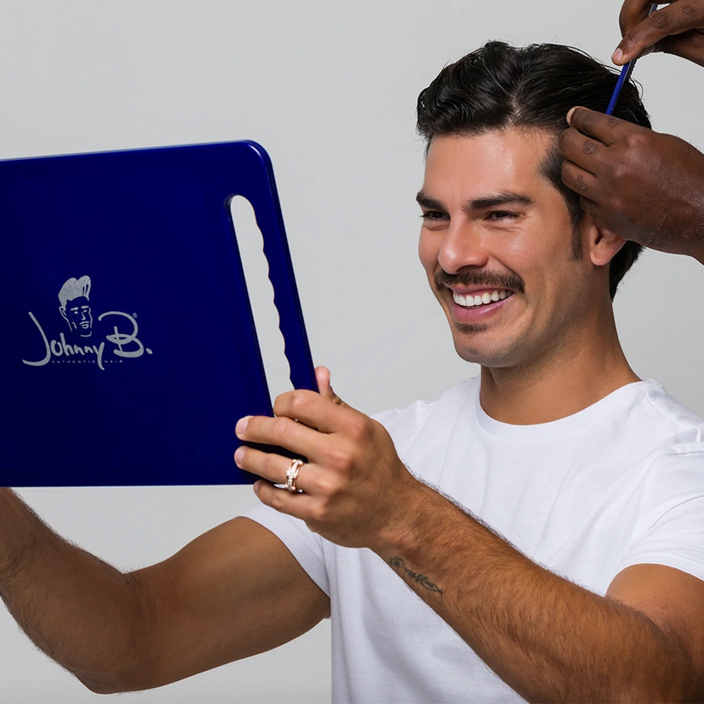 JOHNNY B. Large Handheld Lightweight Rectangular Mirror with Double Handle for Barbers, Hairdressers, Home